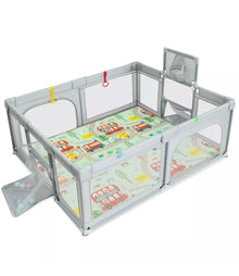 Box per bambini pieghevole 188 x 157 cm con materasso, canestro da basket, reti