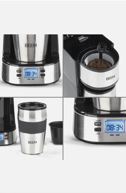 BEEM Macchina da caffè + Tazza Termica Single Cup Acciaio Inox To Go 750W Timer