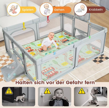 Box per bambini pieghevole 188 x 157 cm con materasso, canestro da basket, reti