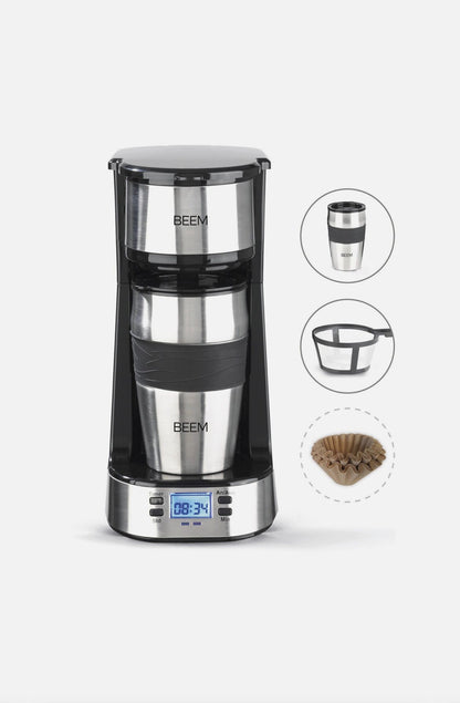 BEEM Macchina da caffè + Tazza Termica Single Cup Acciaio Inox To Go 750W Timer