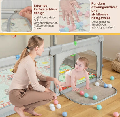 Box per bambini pieghevole 188 x 157 cm con materasso, canestro da basket, reti