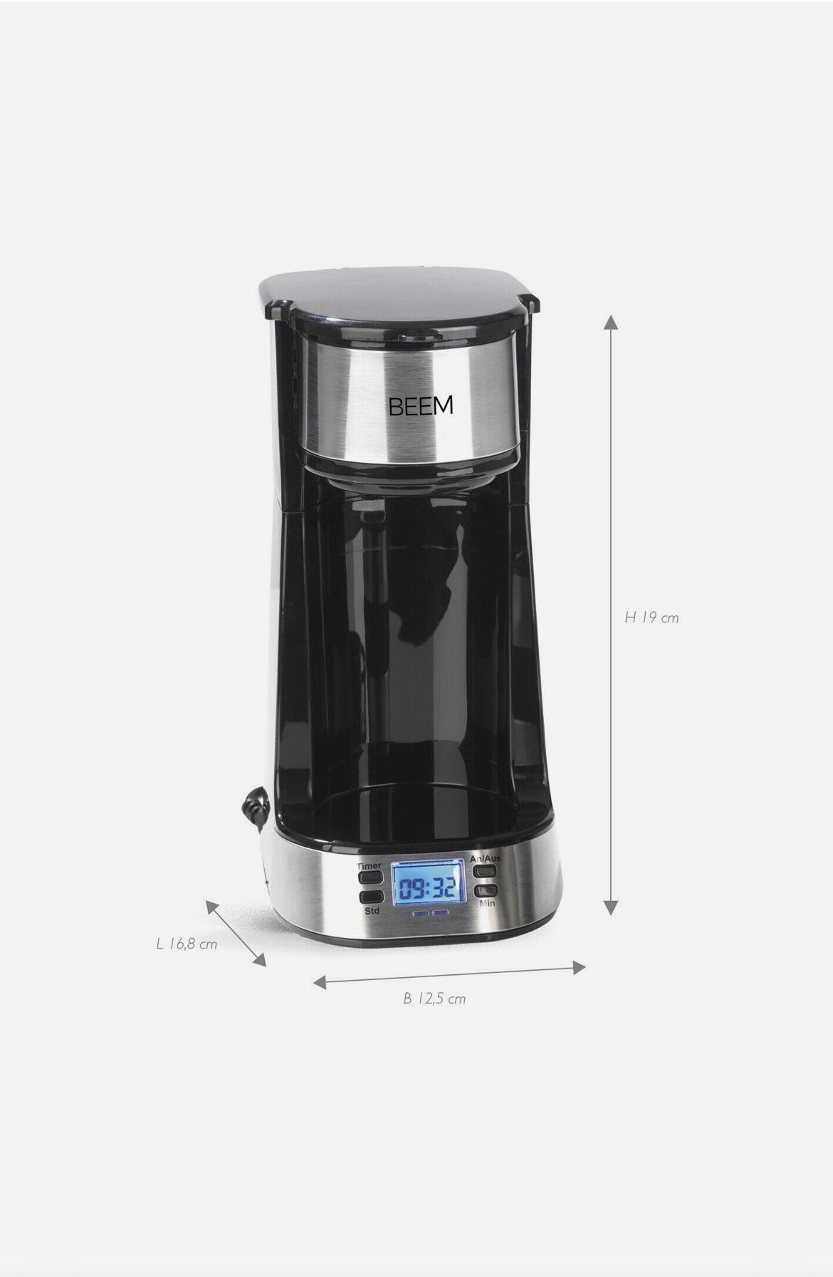 BEEM Macchina da caffè + Tazza Termica Single Cup Acciaio Inox To Go 750W Timer